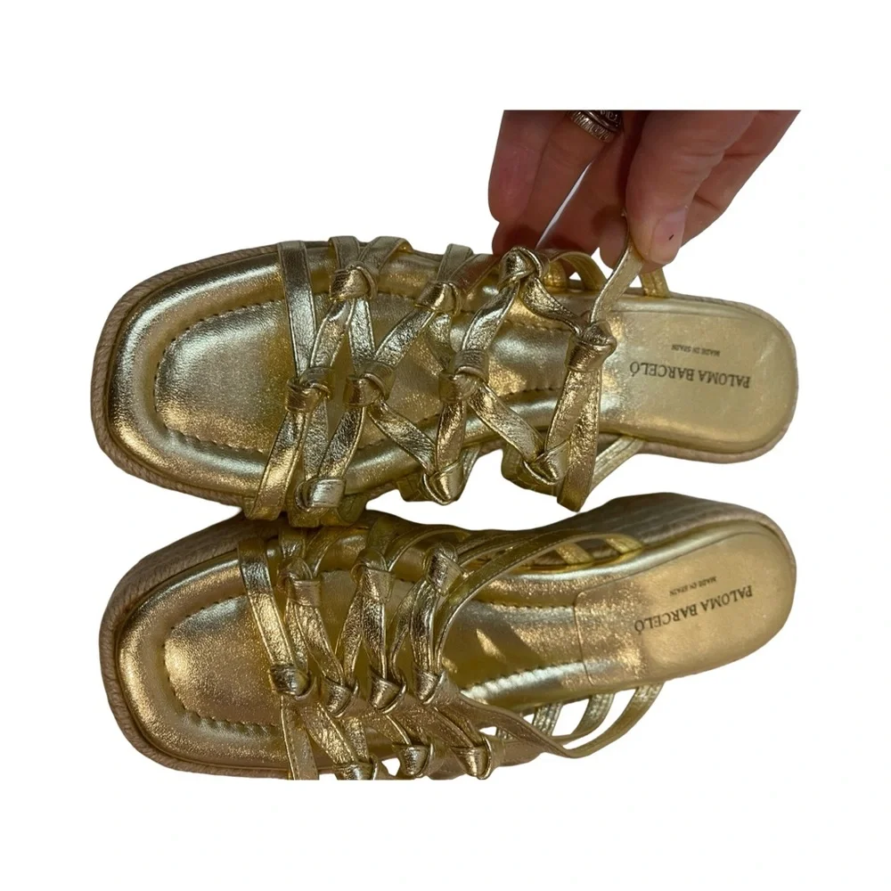 Paloma Barcelo "Jama" Gold Leather Sandals Women's Espadrilles Made in Spain, 38 - Picture 7 of 11